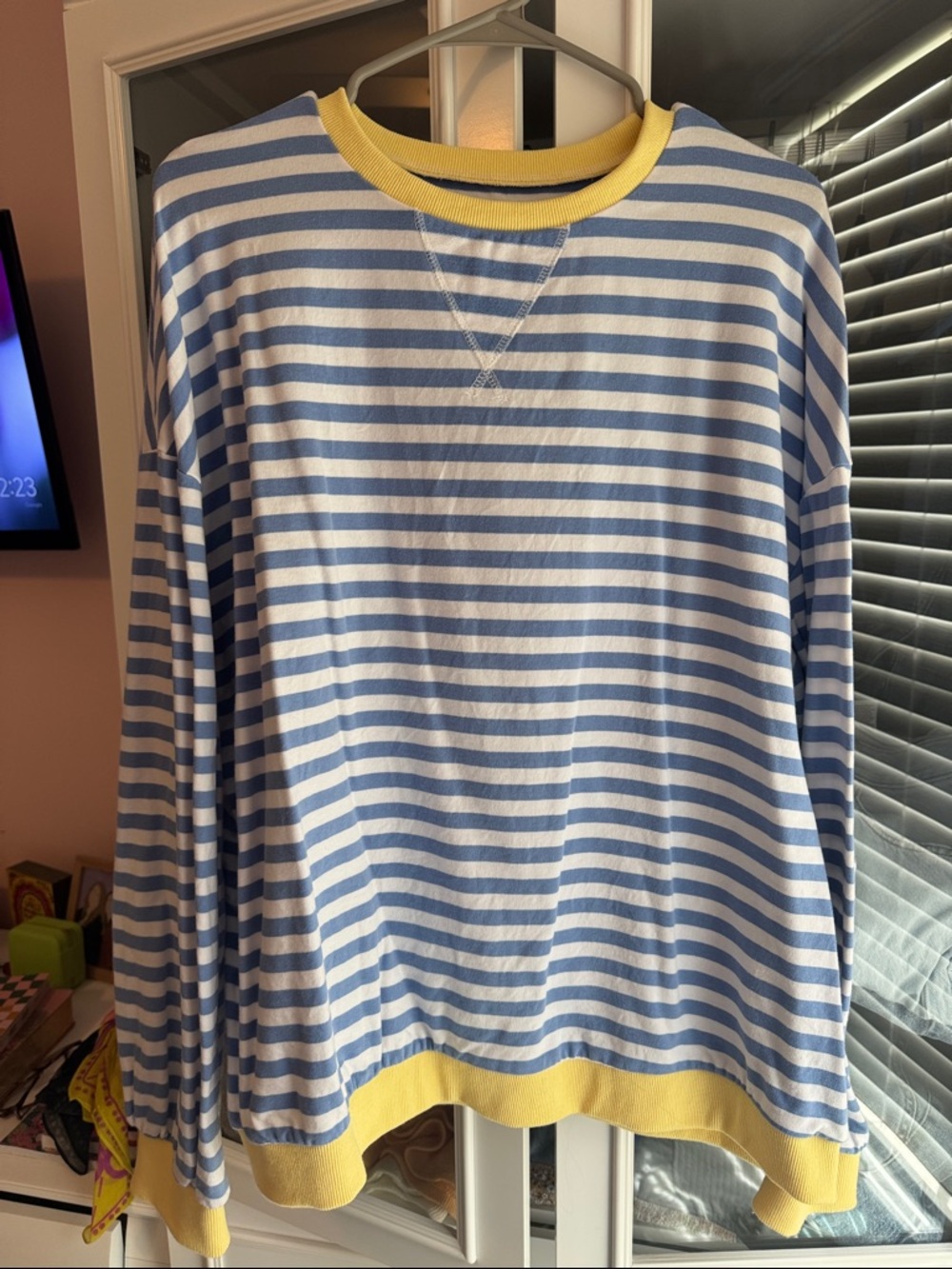 striped crewneck sweatshirt